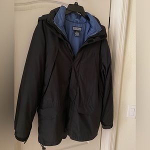 Lands End Men’s Black Polyester Wind Jacket With Zip-Out Insulator Size M 38-40